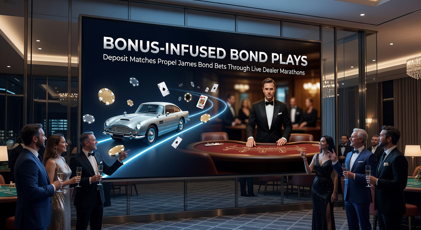 Dynamic screenshot of a James Bond bet progression on a live dealer roulette interface, with deposit match bonus meter filling during a marathon session