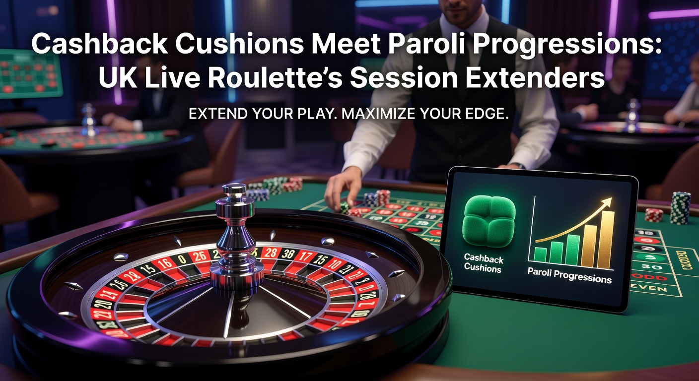 Vibrant live roulette table with digital cashback icons overlayed on a Paroli betting progression chart, highlighting extended session play in UK casinos