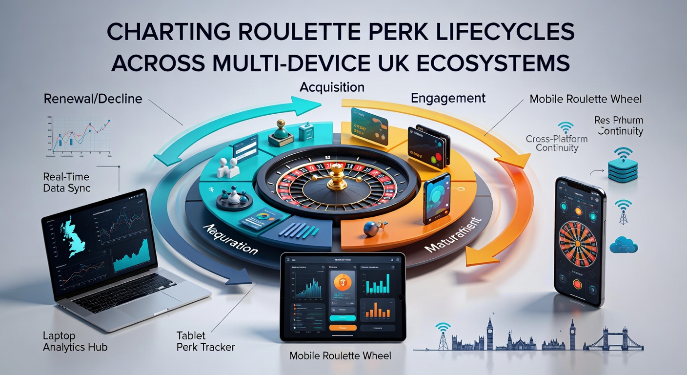 Diagram illustrating roulette perk lifecycle stages across desktop, mobile, and tablet interfaces in UK platforms