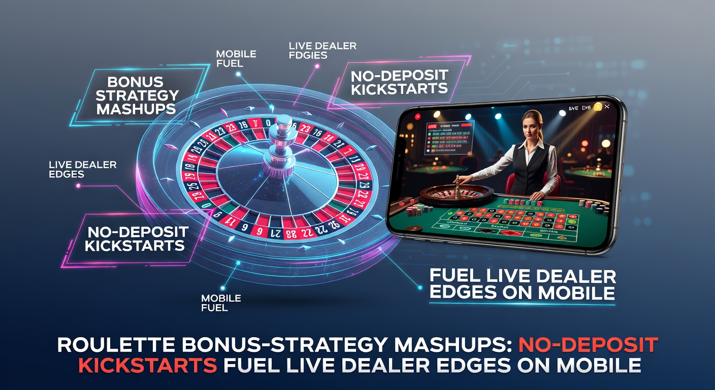 Dynamic roulette wheel spinning under spotlights with a smartphone displaying a live dealer table and bonus notifications overlayed