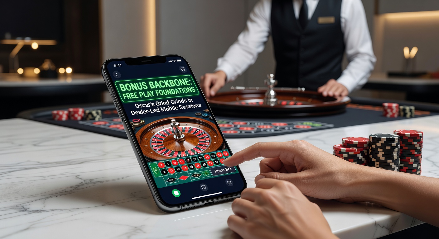 A vibrant live dealer roulette table on a mobile screen, showing spinning wheel and chat interface during an Oscar's Grind session