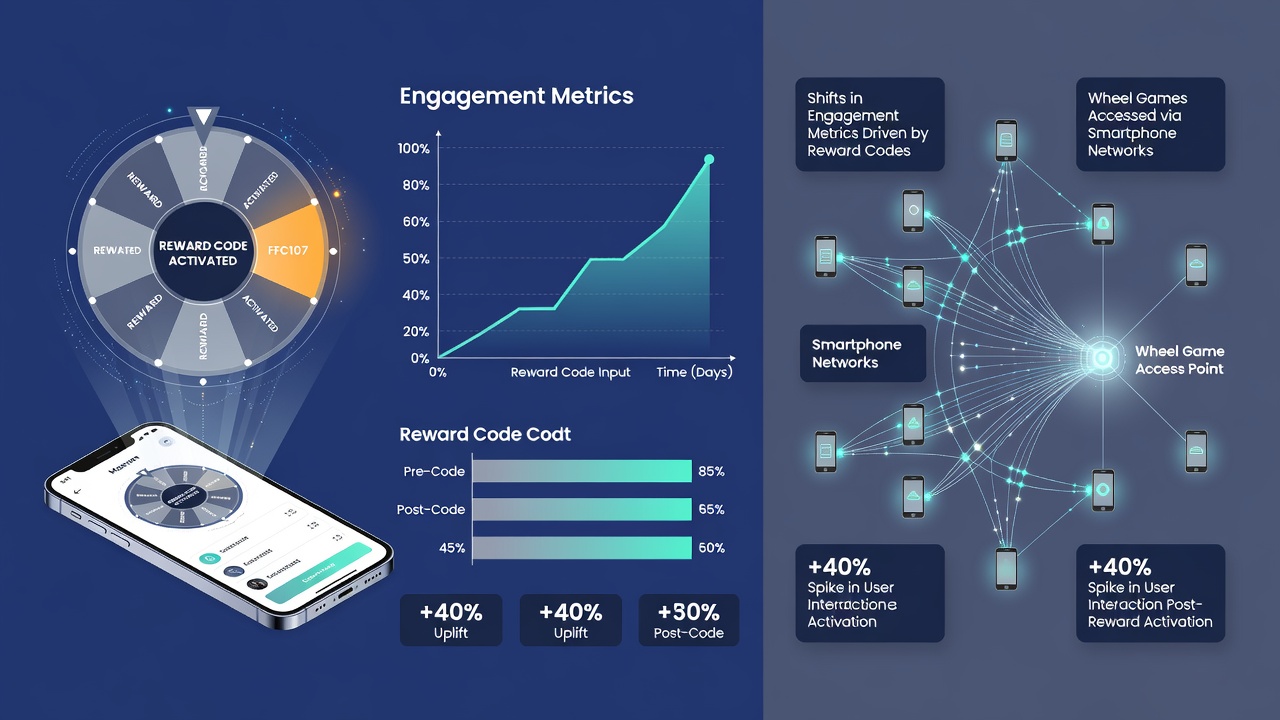 Analytics dashboard showing engagement graphs with reward code activation timestamps highlighted
