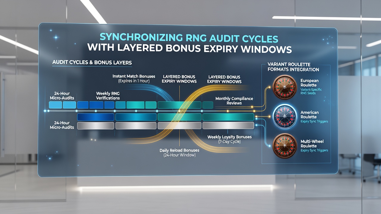 Layered bonus expiry windows chart integrated with roulette variant RNG audit timelines