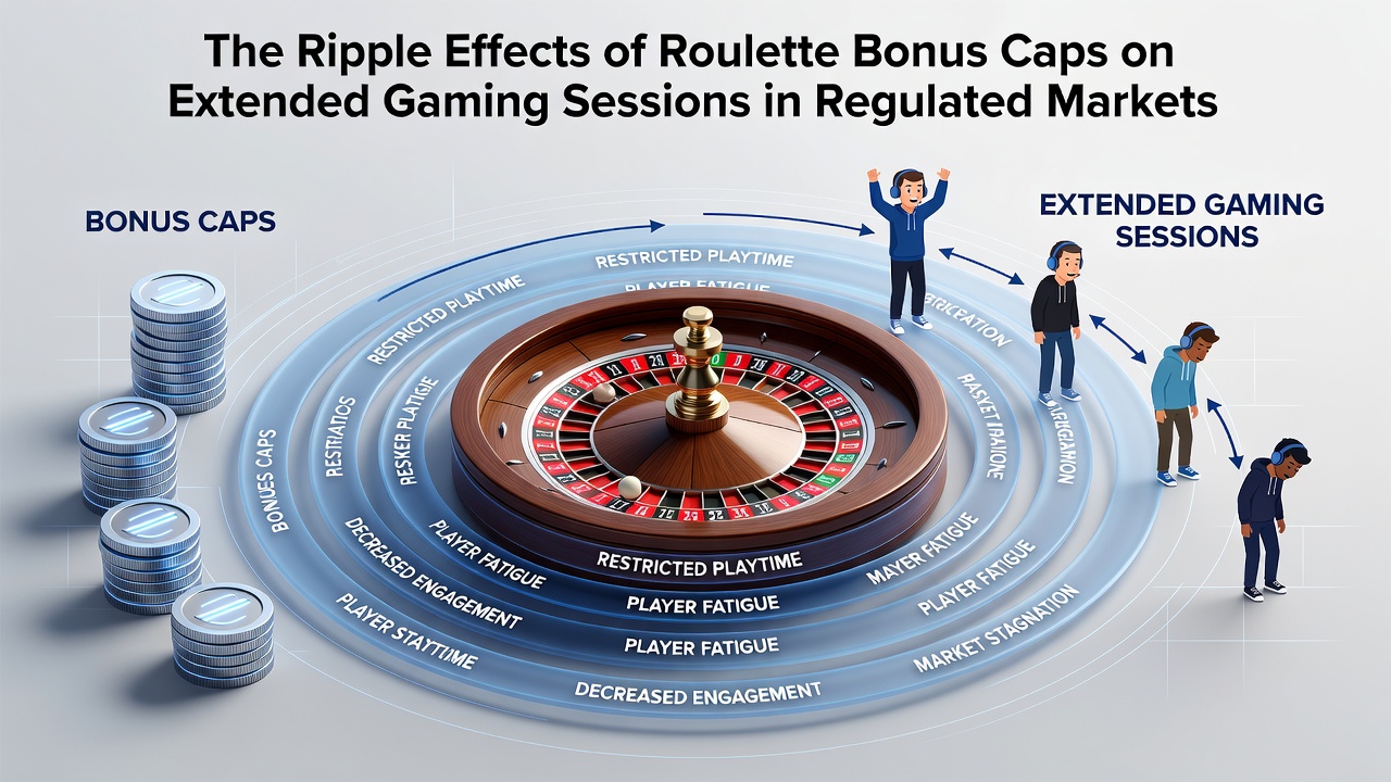 Roulette table with bonus cap indicators overlay showing session duration metrics in a regulated casino environment