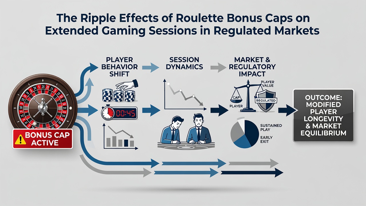 Mobile roulette interface displaying capped bonus progress and extended session timer in a regulated app